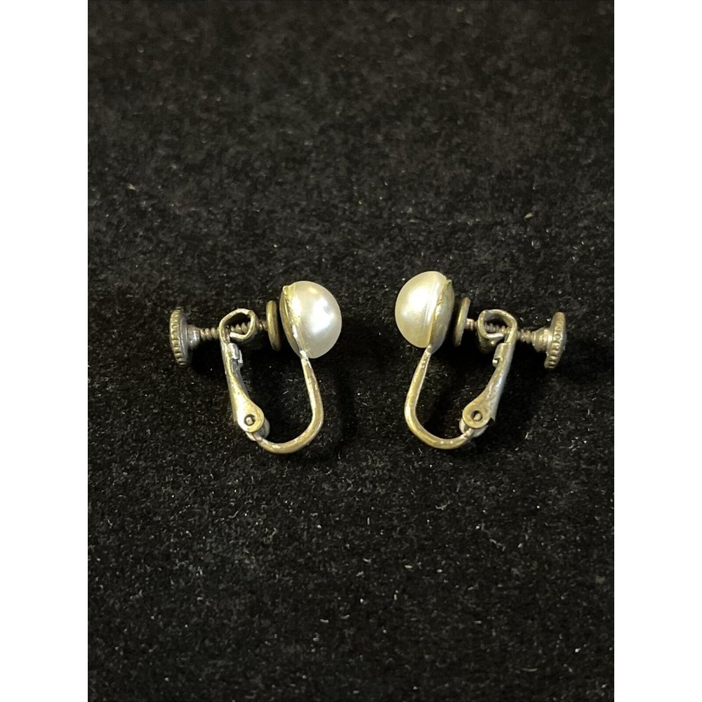 Adjustable Clip On Faux Pearl Earrings Vintage Jewelry Saccoccio Pat. Applied - Picture 2 of 6
